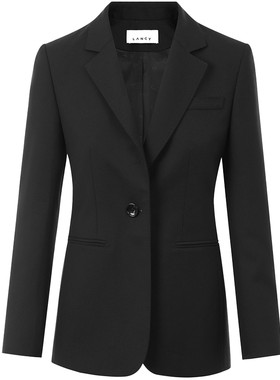 LANCY/朗姿2025春新款黑色绵羊毛一粒扣西装外套女通勤职场西服