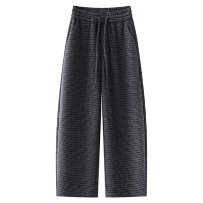 高腰条纹桑蚕丝绵羊毛弯刀裤女