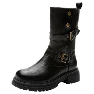 大东官方酷飒厚底马丁靴女款2026新款冬季英伦风增高短靴黑色靴子