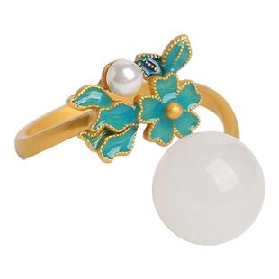 宫里上新和田白玉戒指女纯银天然玉石开口指环新中式国风生日礼物