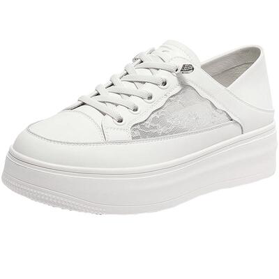 森达网面小白鞋女2025夏新商场同款蕾丝透气厚底休闲鞋SZB01BM5