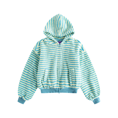 riverstone plus 条纹羊羔绒棉服外套女摇粒绒连帽上衣加厚套装