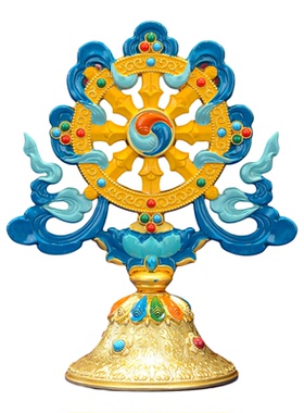 藏村合金彩绘藏式客厅八宝金宝轮