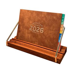 高档新款2026年皮面台历商务实木底架日历胡桃木座金属架桌面摆件