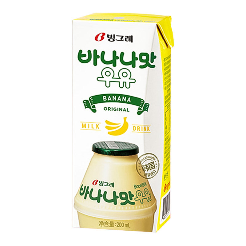 韩国进口宾格瑞香蕉牛奶草莓哈密瓜荔枝蜜桃板栗风味含乳饮品网红