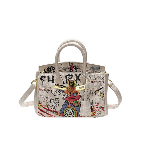 香港专柜轻奢涂鸦铂金包包女2025新款时尚高级感大容量斜挎手提包