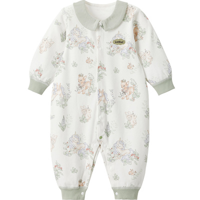 婴儿衣服新生儿连体衣带帽哈服秋