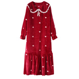 珊瑚绒睡裙女冬加厚长款大码胖mm200斤睡衣女秋冬法兰绒甜美可爱