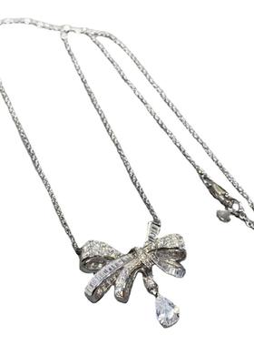 蝴蝶结项链V金锁骨链女锆石