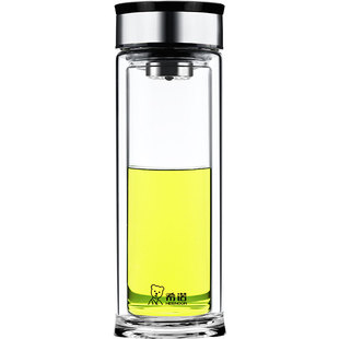 希诺双层玻璃杯官方正品 男士加厚底车载大容量泡茶杯高硼硅水杯