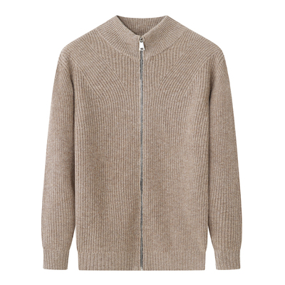 立体斜纹拉链针织开衫外套