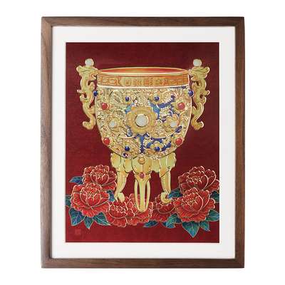 铜师傅 手工錾刻 铜雕画《金瓯永固杯(桌面)》书房办公室装饰画