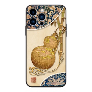 适用苹果立体浮雕17promax葫芦16pro竹子15手机壳14pro新品13软壳12硅胶se好运xsmax高级国风air本命年11防摔