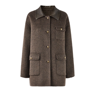 秋水伊人巴恩风双面呢毛呢大衣女2025冬季新款简约H版型落肩外套