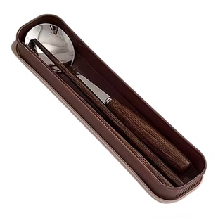 ins韩国实木质筷子勺子套装便携收纳盒复古高级感一人学生上班族