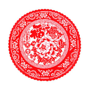 2023兔年圆形绒布镂空福字贴墙贴门贴玻璃贴新年春节装饰窗花剪纸