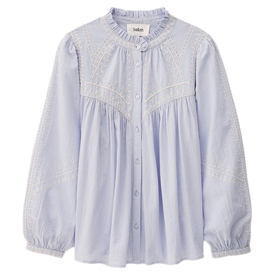 bash春季法式优雅花边领纹理刺绣通勤衬衫气质女上衣小衫1H25JAKY