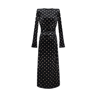 大婷婷 长裙波点绑带黑色显瘦裙子复古时尚秋冬新款连衣裙DT1867