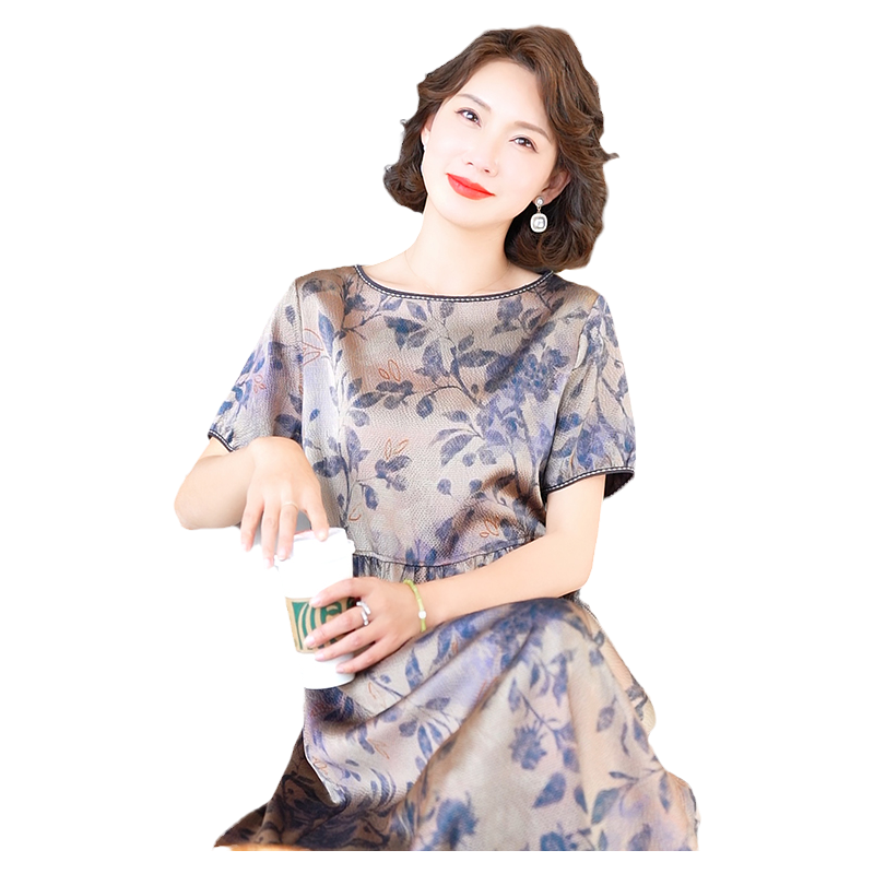 迪芬·璐嘉气质优雅真丝连衣裙女