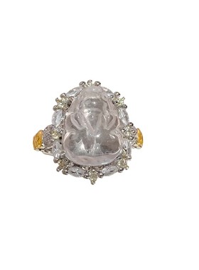 冰透仿白玉髓金钱貔貅戒指女国风