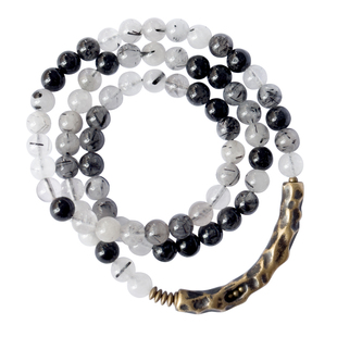 原创复古水墨黑发晶多圈手链项链双用女个性水晶石珠子手串男饰品