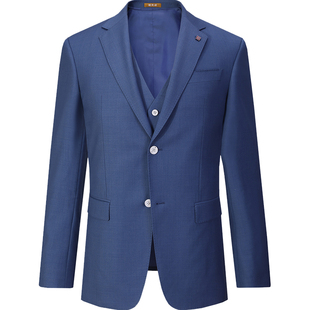 隆庆祥新款量身定制西服马甲三件套蓝色暗纹套装