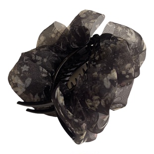 新款法式女褶皱网纱抓夹级感气质百搭丸子头发抓不伤发后脑勺发饰