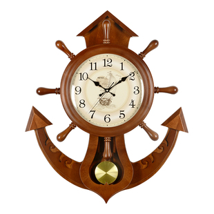 欧式复古船舵造型高档装饰摆钟客厅古典精美挂钟创意家用钟表HP39