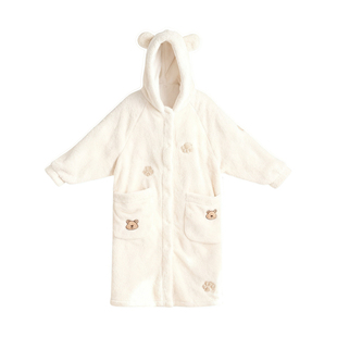 猫人睡衣女冬季珊瑚绒加厚加绒睡袍宽松法兰绒家居服套装可外穿冬