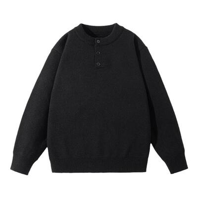 回力亨利领毛衣男士加绒针织衫