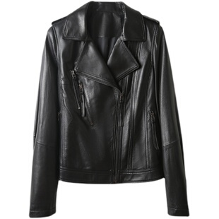 黑色皮衣外套女真皮春秋新款机车绵羊皮夹克帅气欧美时尚显瘦上衣