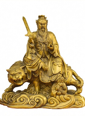 黄铜张天师神像摆件正一真人祖师带天眼坐像龙虎山张道陵天师铜像