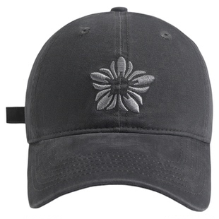 张元英同款韩版雪绒花刺绣棒球帽男女春夏大头围显脸小软顶鸭舌帽