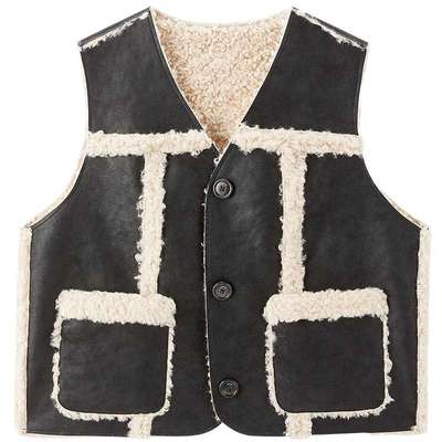 【商场同款】乐町PU拼接仿羊羔毛冬新款宽松两面穿马甲C2BGF4343