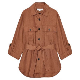 ZA外贸出口3046075新品女装配腰带亚麻混纺游猎装款衬衫 3046175