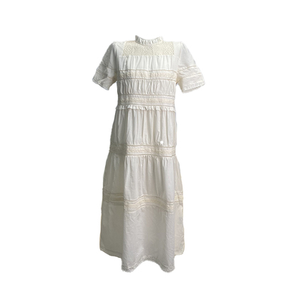 蕾丝花边长裙米白色纯棉纯色