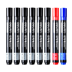 得力记号笔黑色防水防油不掉色马克笔油性大容量记号笔大头笔粗头工地专用蓝色红色速干快递物流不可擦