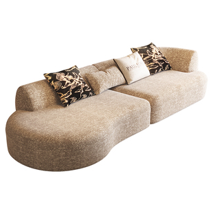 PAULJOHN极简奢弧形布艺沙发客厅进口雪尼尔老钱风羽绒沙发可拆洗