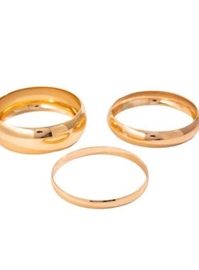 欧美跨境时尚金属风光面手镯套装女 个性夸张螺纹宽手环bracelet