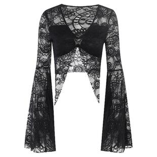 万圣节亚比黑色喇叭袖heels穿搭舞服上衣辣妹哥特性感蕾丝衫外搭