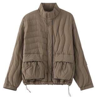 KUYIOU/不对称波纹绗线 抗污防泼水蓬松90绒立领羽绒服夹克男Y02