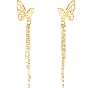 潮宏基至简黄18k金耳环耳饰彩金耳钉蝴蝶流苏时尚通勤妇女节女