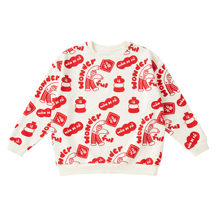 【新年】博睿恩一家三口亲子装拜年服男童女宝加绒保暖红色卫衣