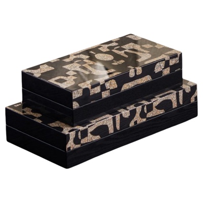 中古风客厅茶几桌面暗夜系列创意罗马文拼图圆形托盘抽纸盒装饰品