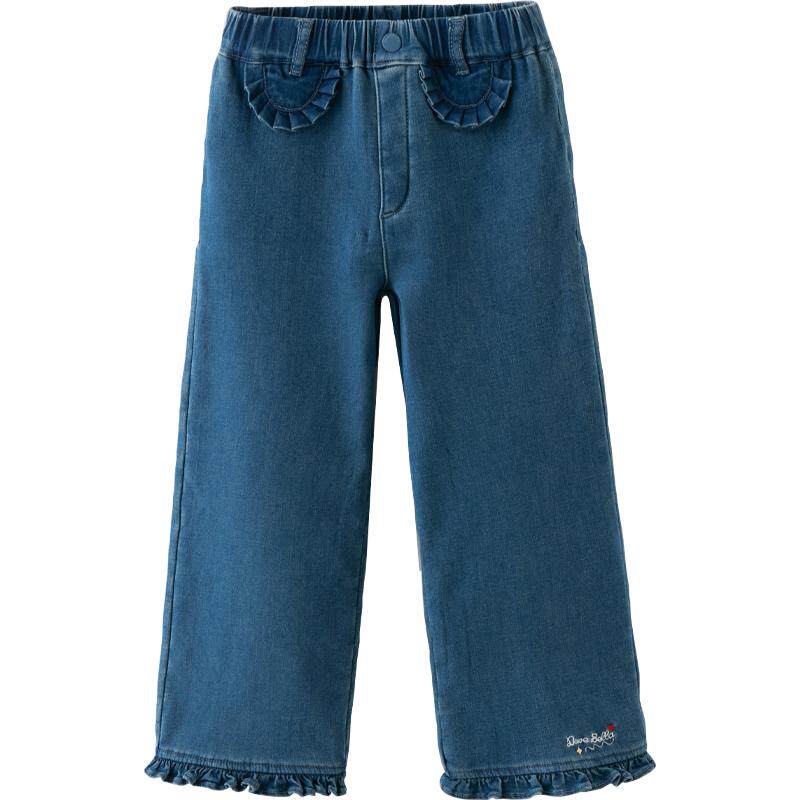 戴维贝拉女童牛仔裤儿童加绒裤