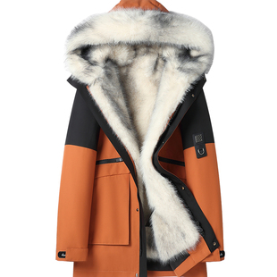 海宁郊狼毛可脱卸内胆派克服男女同款冲锋衣中长款连帽皮草外套潮