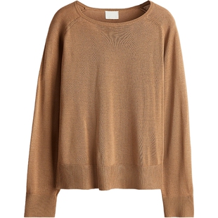 HM女装毛针织衫春季圆领长袖宽松版细密针织套衫1215703