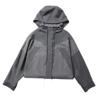 TANG TOWN自制 解构设计焕亮衣身层次 羊毛混纺拼接连帽休闲外套