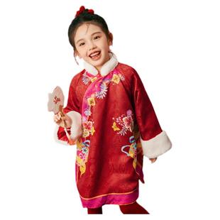 年衣童装女童旗袍外套女童新款儿童秋冬加厚新年中式古风唐装上衣