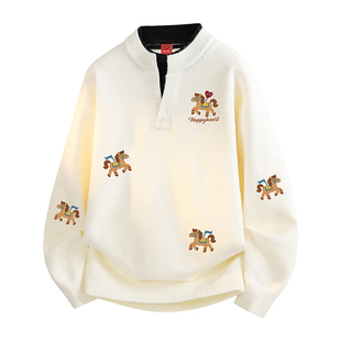 查尔斯桃心马年2026新款冬季毛衣男女保暖加厚宽松休闲情侣针织衫